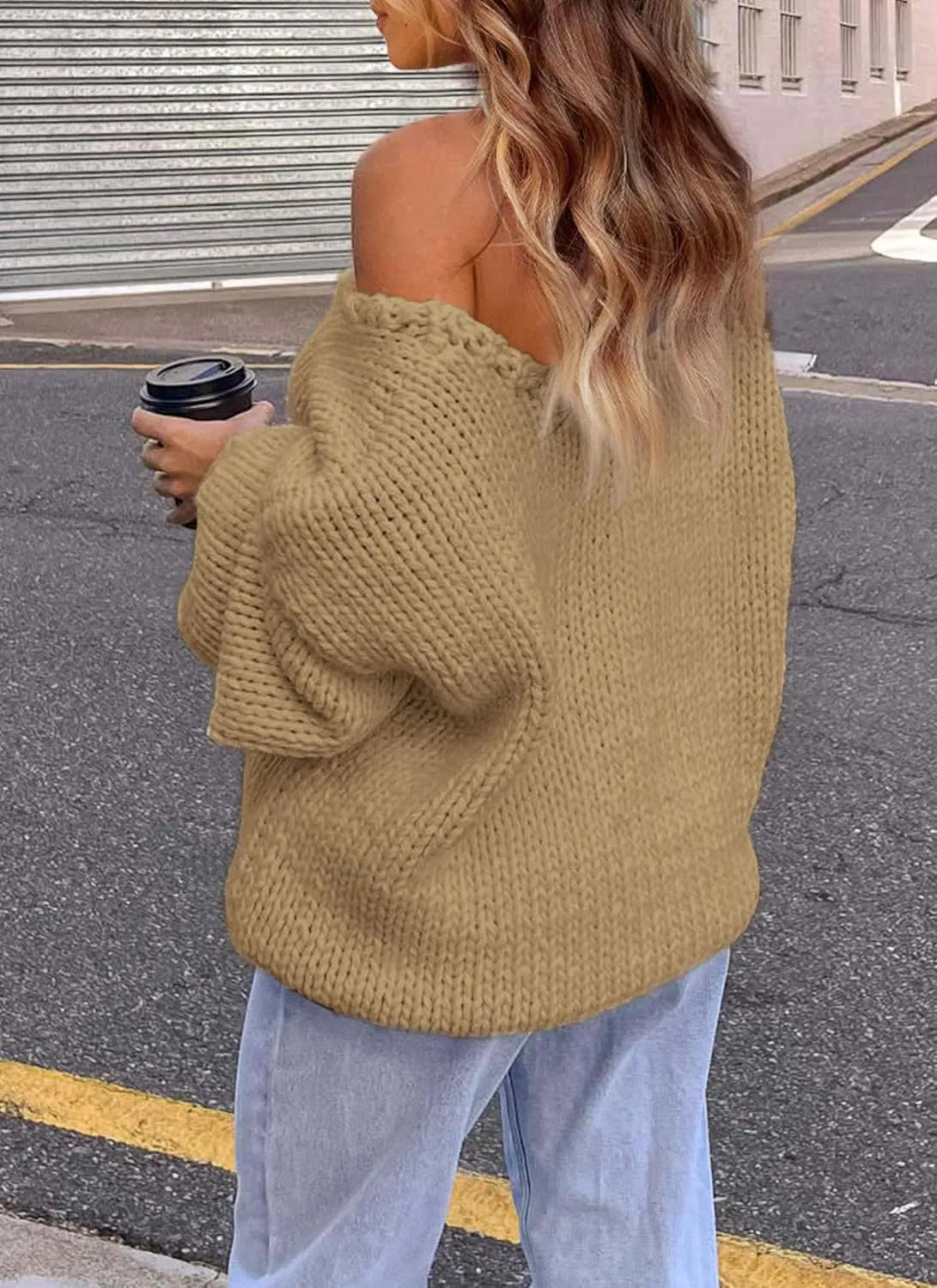 PRETTYGARDEN Womens Fall Sweaters Chunky Loose Long Sleeve V Neck Oversized Dressy Casual Knit Pullover Tops