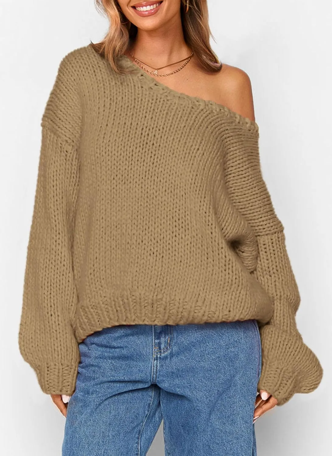 PRETTYGARDEN Womens Fall Sweaters Chunky Loose Long Sleeve V Neck Oversized Dressy Casual Knit Pullover Tops