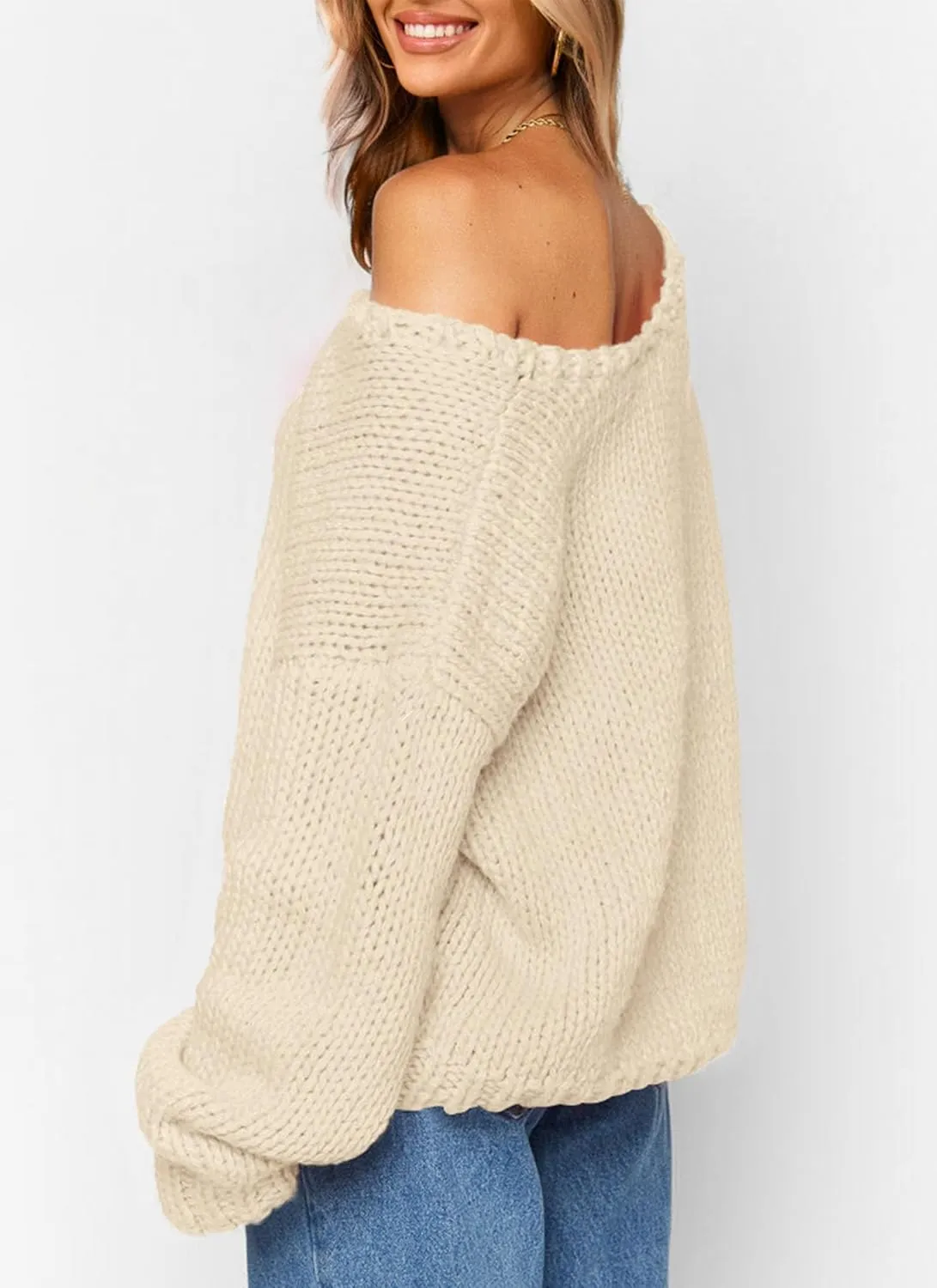 PRETTYGARDEN Womens Fall Sweaters Chunky Loose Long Sleeve V Neck Oversized Dressy Casual Knit Pullover Tops