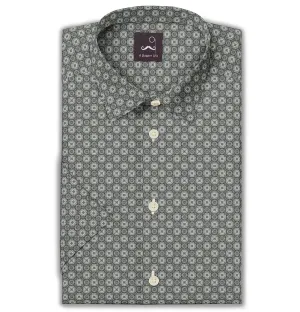 Pure Cotton - Semi-Spread Collar - Short Sleeve - Light Gray Floral Maze