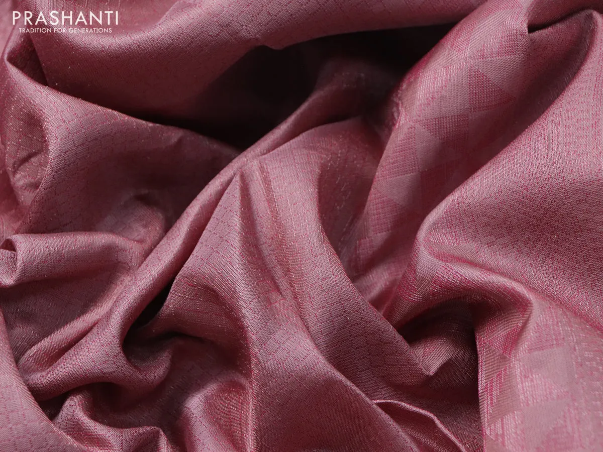Pure soft silk saree pastel brown with allover thread & zari checked pattern and leaf design woven border