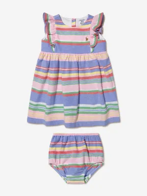 Ralph Lauren Baby Girls Striped Dress With Knickers in Multicolour