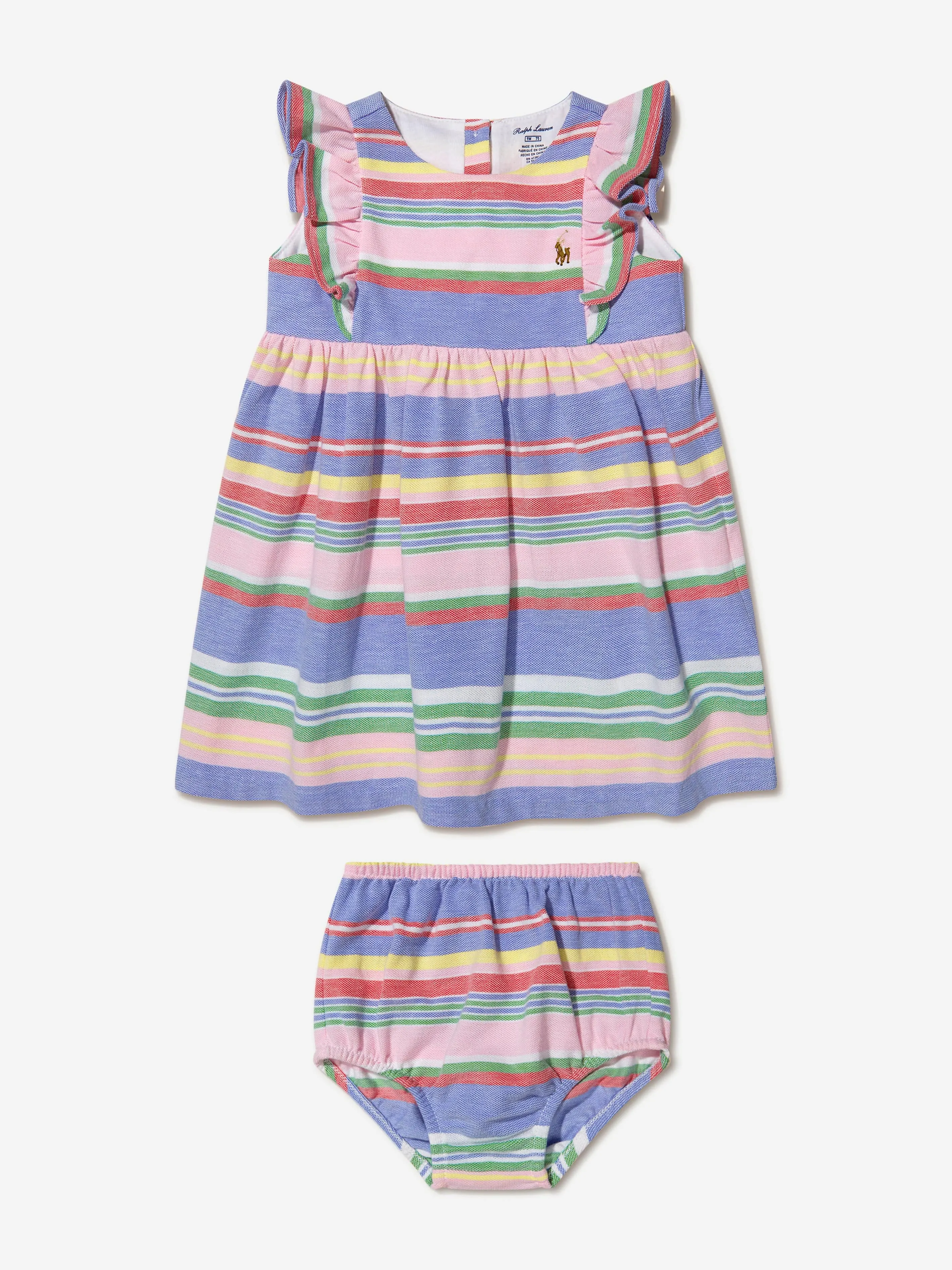 Ralph Lauren Baby Girls Striped Dress With Knickers in Multicolour