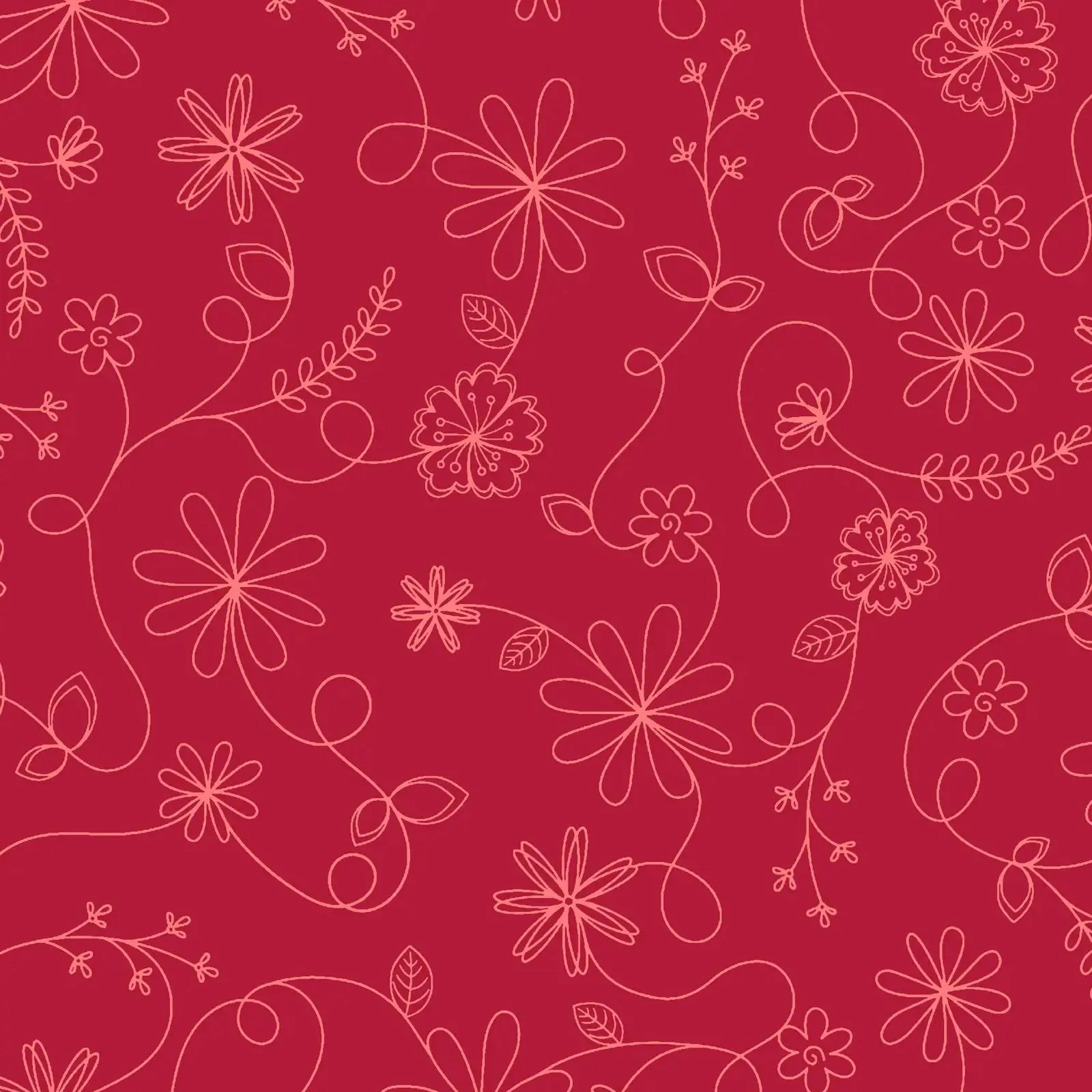 Red Swirl Floral Cotton Wideback Fabric per yard