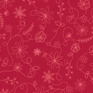 Red Swirl Floral Cotton Wideback Fabric per yard