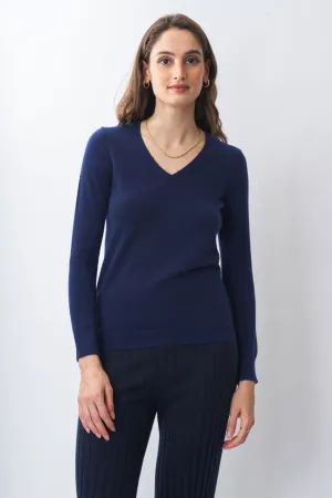 Robertson Madison 100% Cashmere Fine Gauge V-Neck CC-246 | Navy