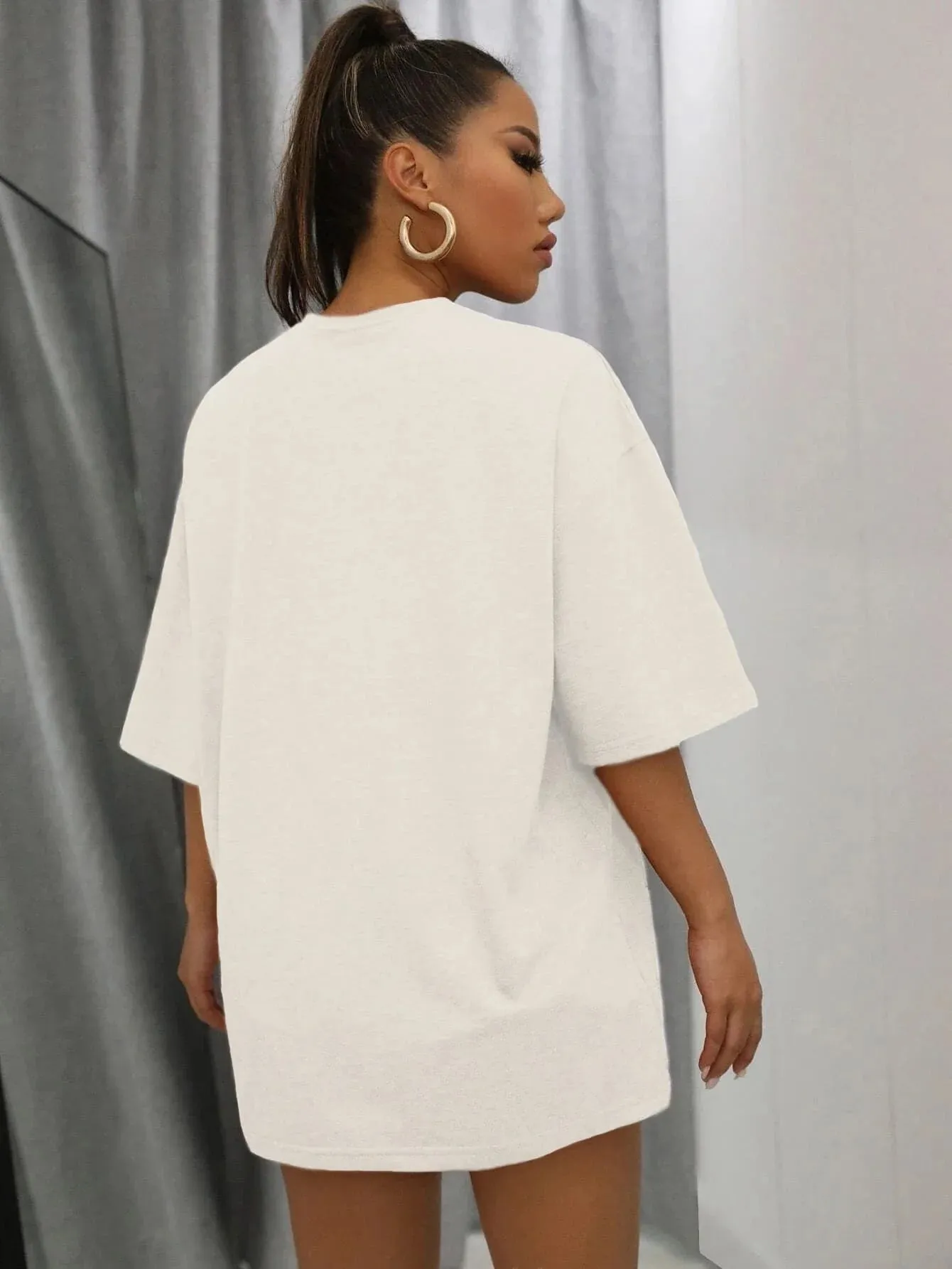 Smiley face oversized cotton graphic tee for the ladies