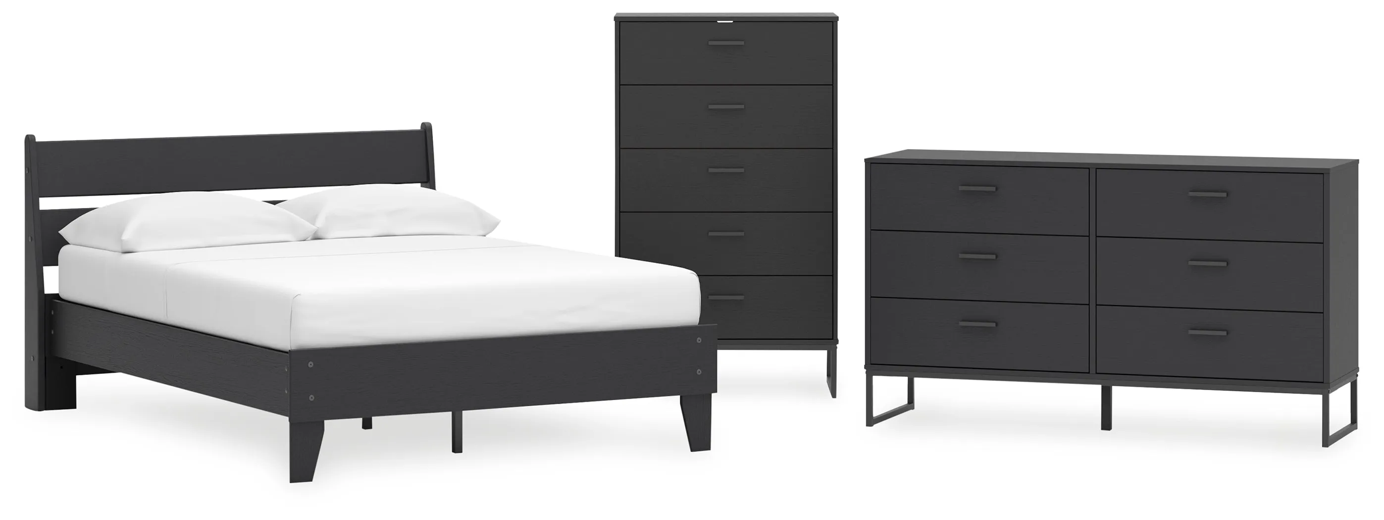 Socalle Full Panel Platform Bed with Dresser and Chest in Black
