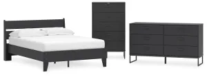 Socalle Full Panel Platform Bed with Dresser and Chest in Black
