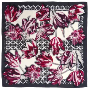 Square Silk Scarf (90cm) - Tulip Red/Black/White