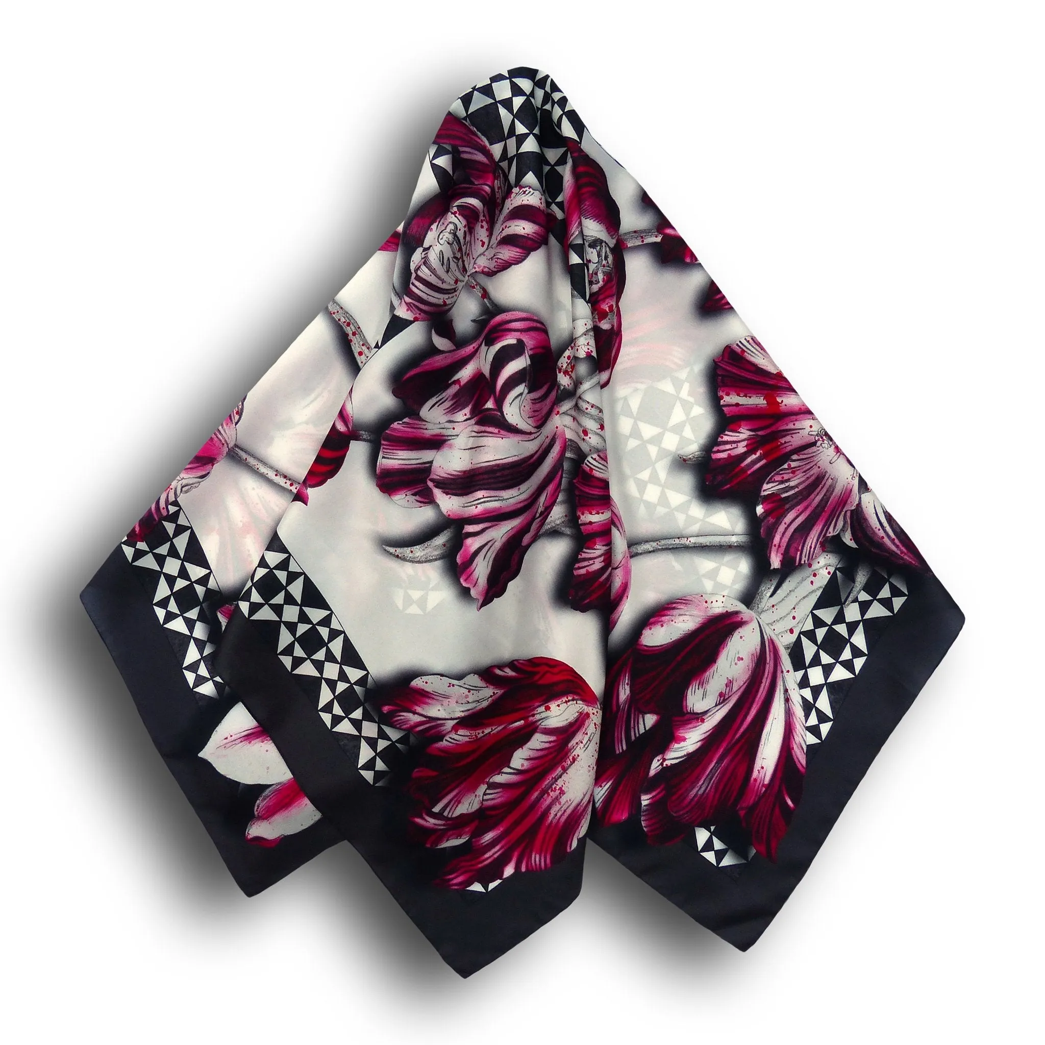 Square Silk Scarf (90cm) - Tulip Red/Black/White