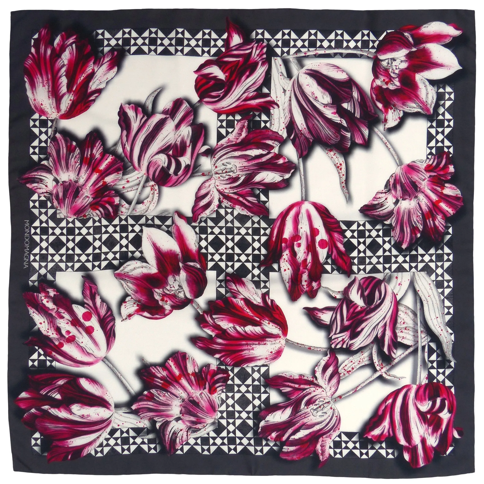 Square Silk Scarf (90cm) - Tulip Red/Black/White