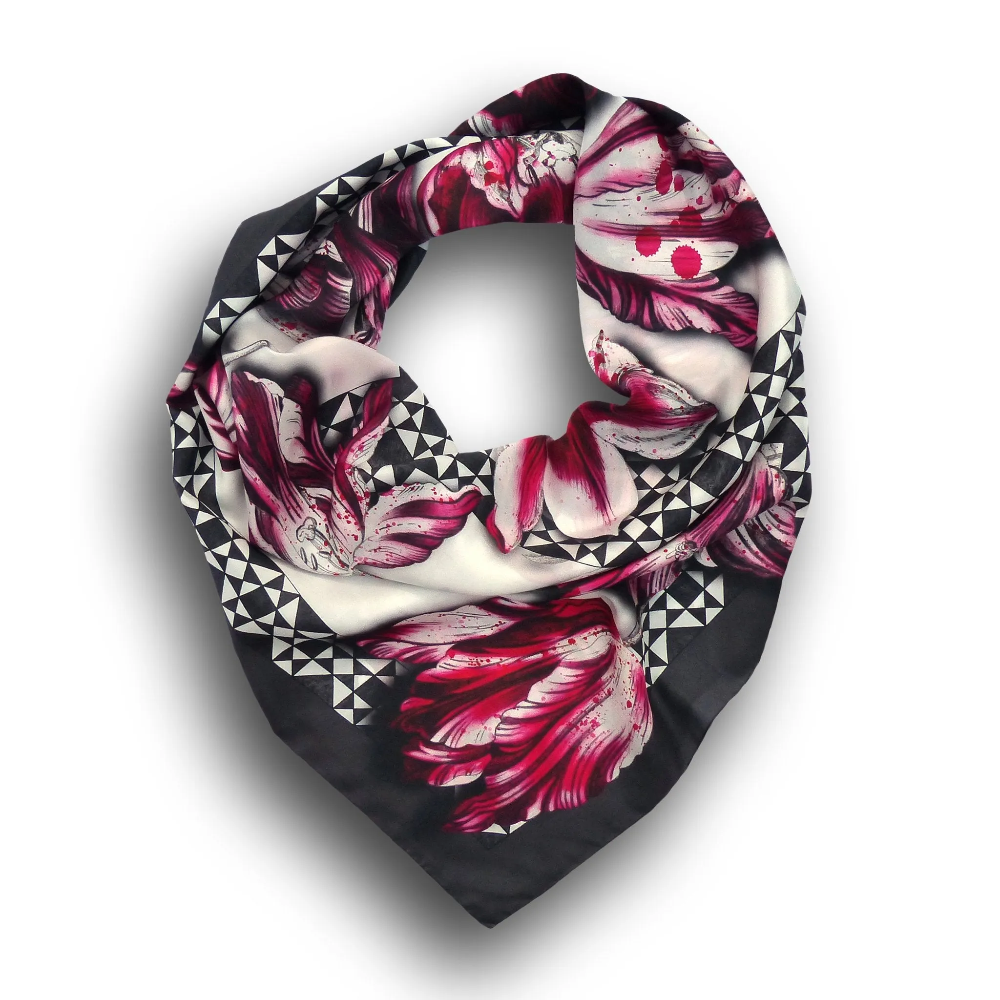 Square Silk Scarf (90cm) - Tulip Red/Black/White
