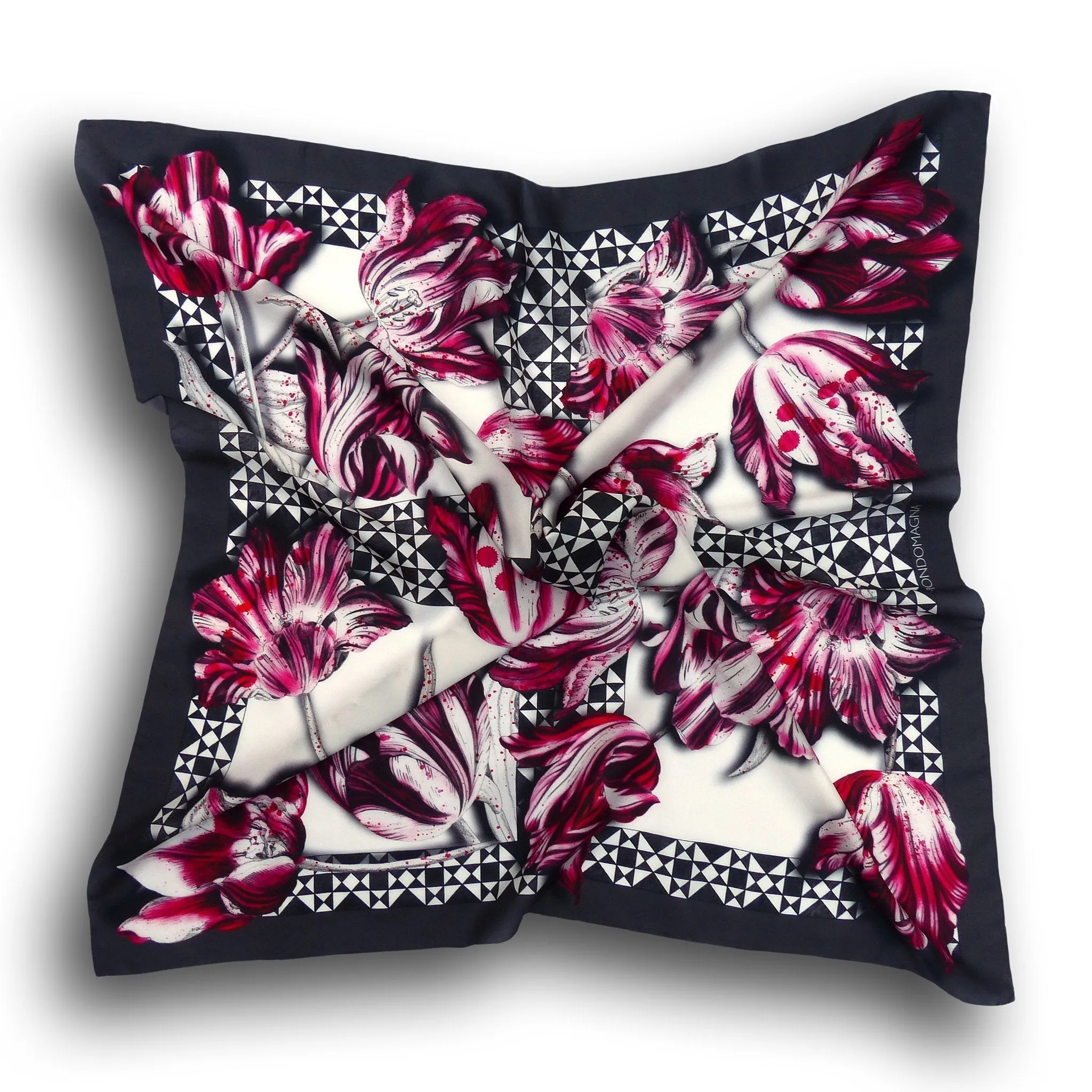 Square Silk Scarf (90cm) - Tulip Red/Black/White