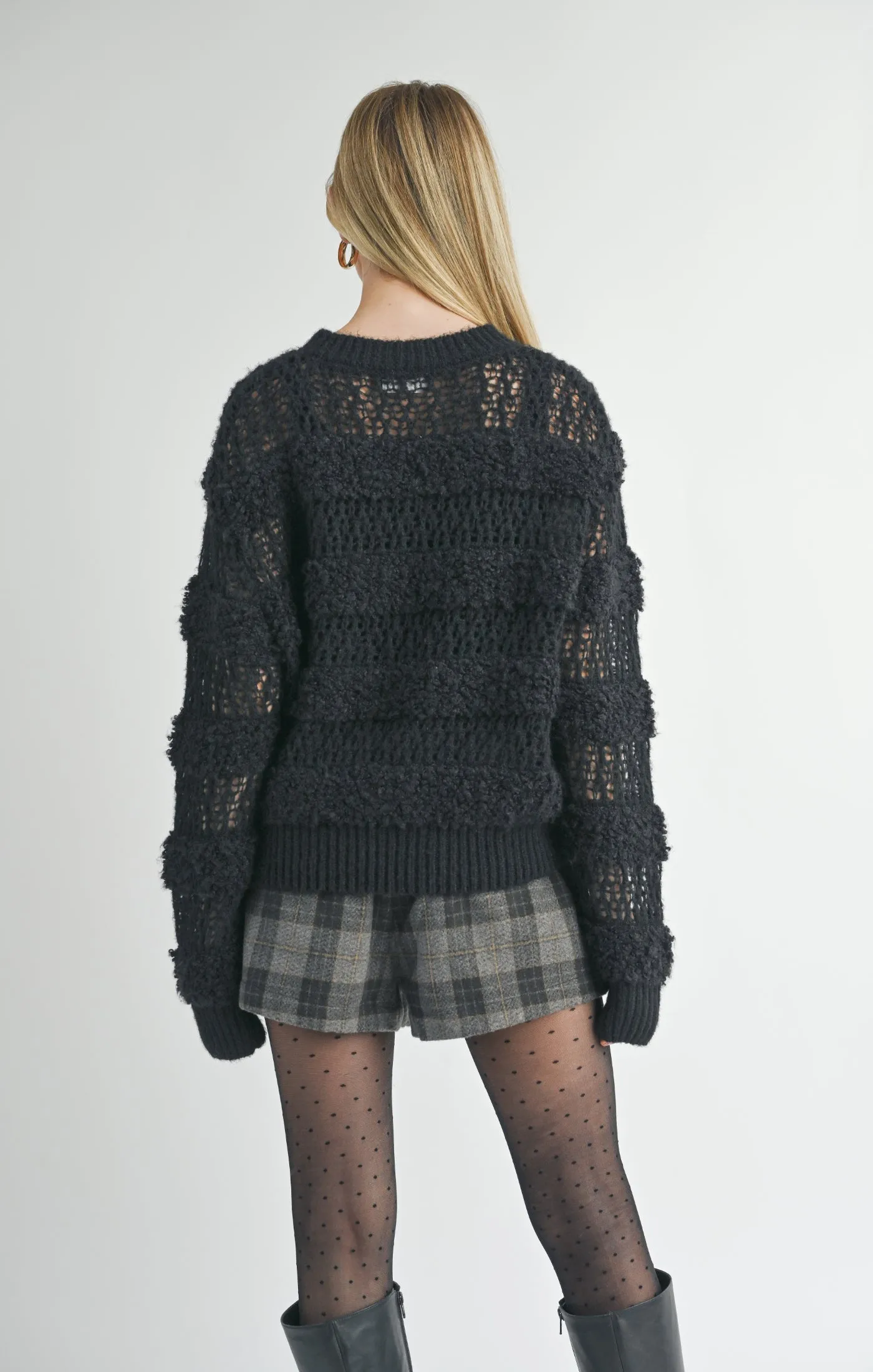 Steph Fuzzy Striped Sweater | Black | Recycled
