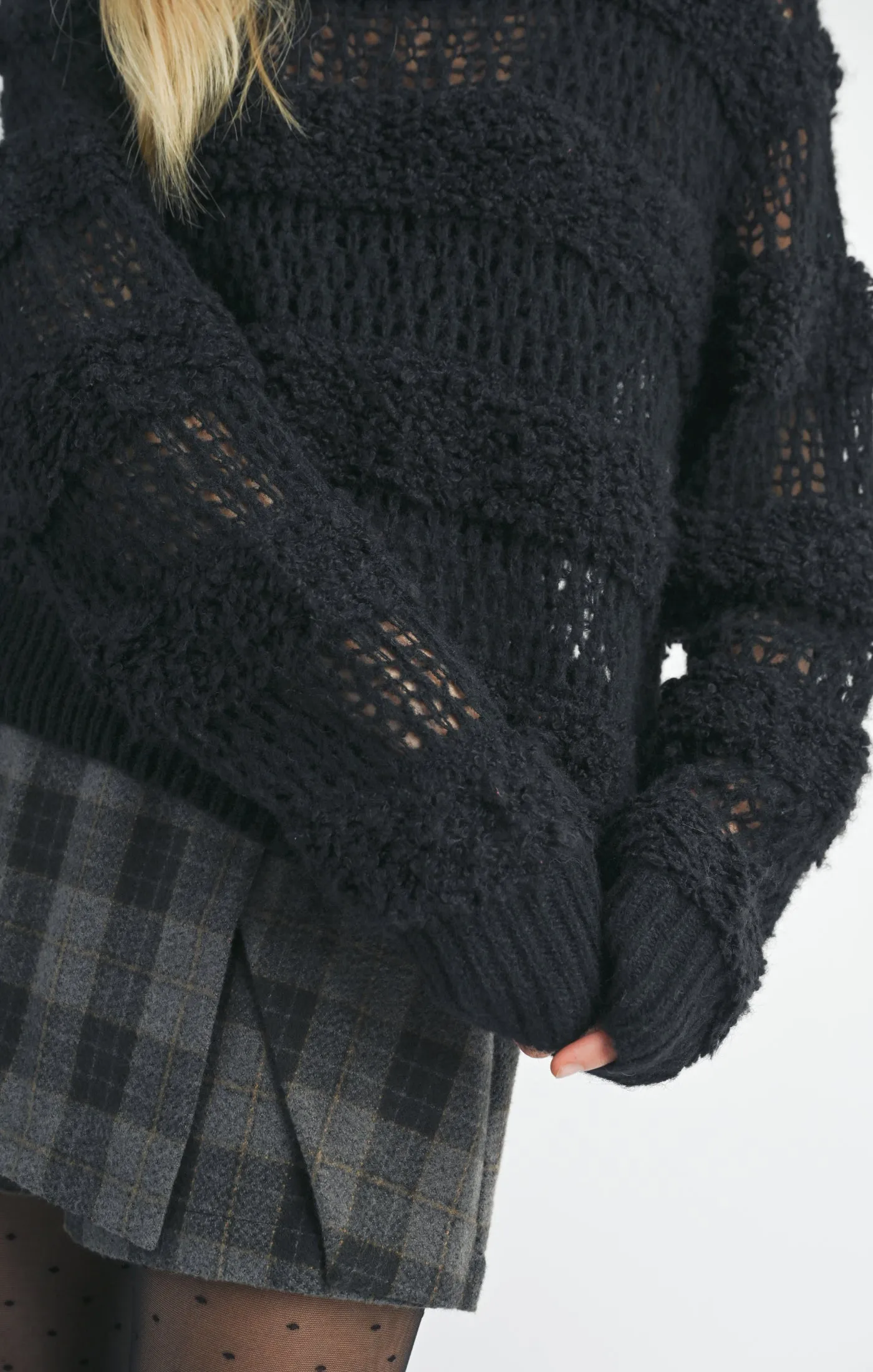 Steph Fuzzy Striped Sweater | Black | Recycled