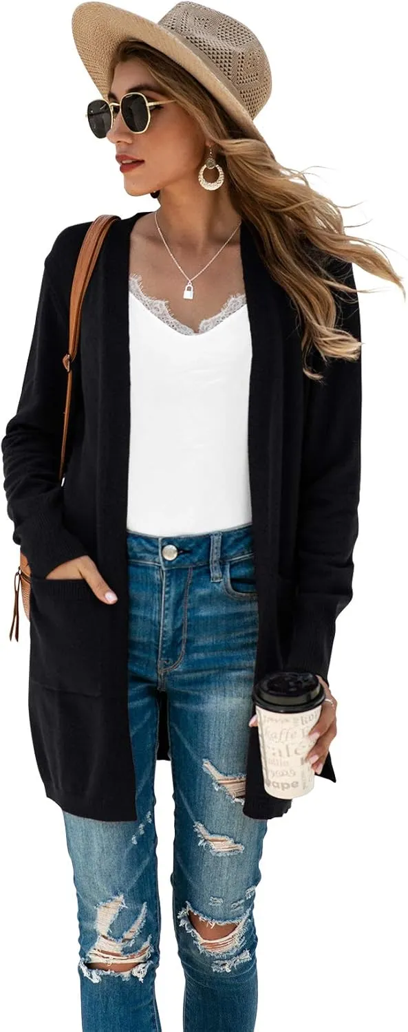 TASAMO Womens Color Block Striped Draped Kimono Cardigan Long Sleeve Open Front Casual Knit Sweaters Coat Soft Outwear