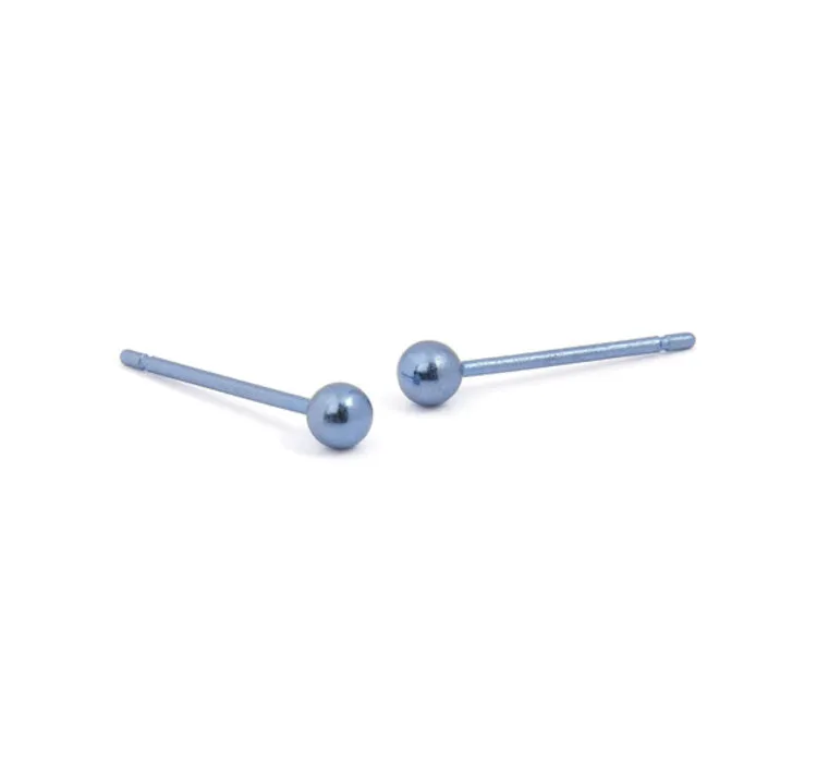 Titanium Light Blue 3mm Bead Stud Earrings