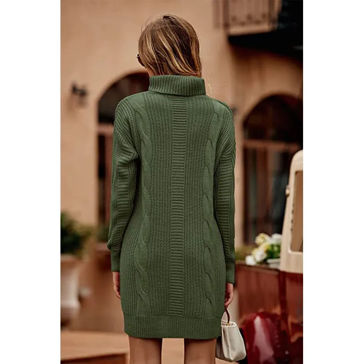 Turtleneck Pullover Sweaters Casual Long Sleeve Plain Winter Knit Sweater Dress