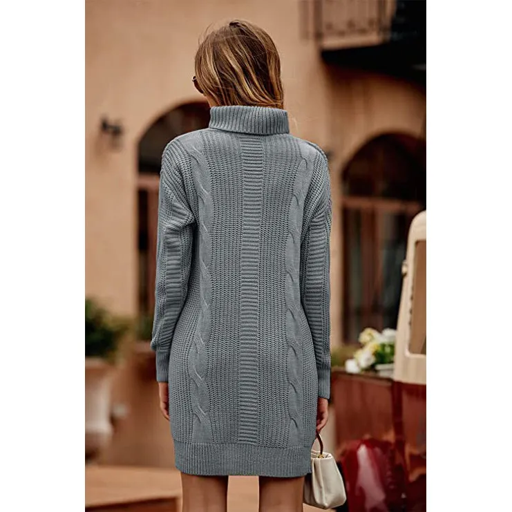 Turtleneck Pullover Sweaters Casual Long Sleeve Plain Winter Knit Sweater Dress