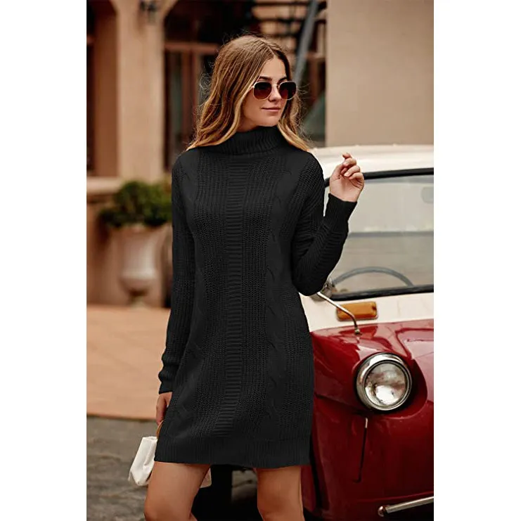 Turtleneck Pullover Sweaters Casual Long Sleeve Plain Winter Knit Sweater Dress