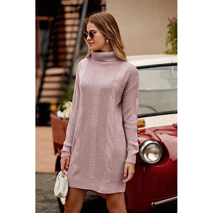 Turtleneck Pullover Sweaters Casual Long Sleeve Plain Winter Knit Sweater Dress