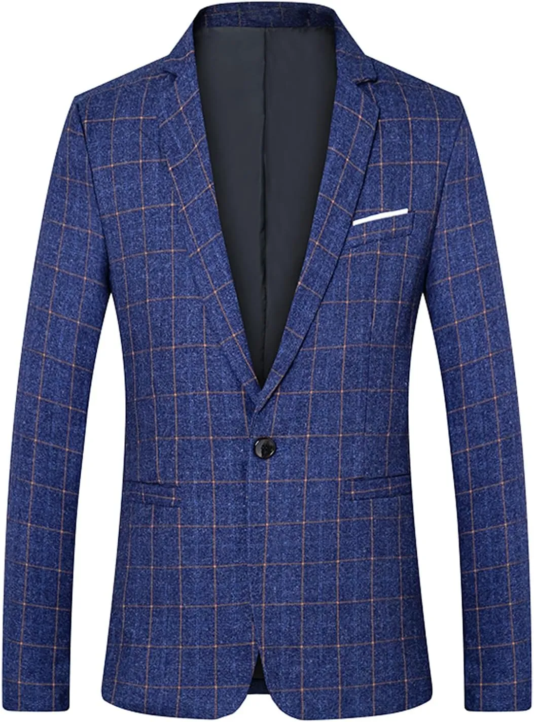 Ulnomio Men's Checked Blazer V-Neck Jacket Notch Lapel for Casual Activity Coat