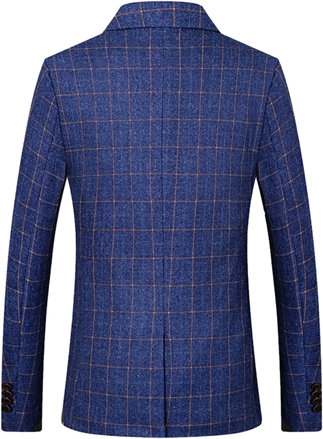 Ulnomio Men's Checked Blazer V-Neck Jacket Notch Lapel for Casual Activity Coat
