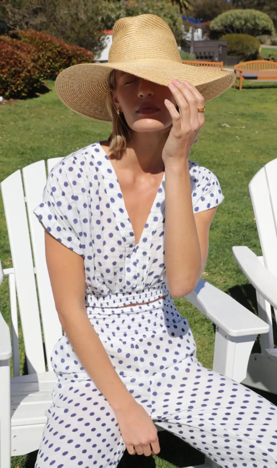 Vacay Cotton Gauze Top In Blue Polka Dot