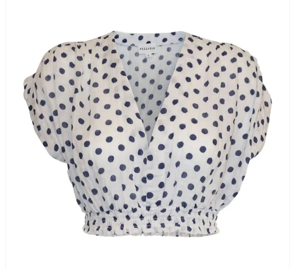 Vacay Cotton Gauze Top In Blue Polka Dot