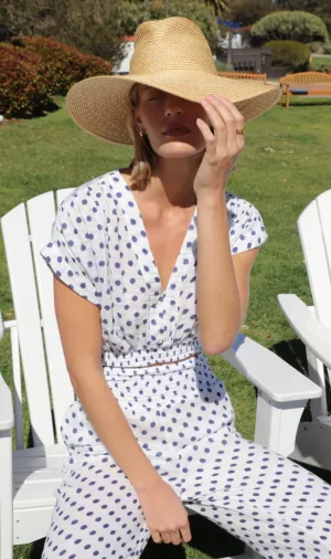 Vacay Cotton Gauze Top In Blue Polka Dot