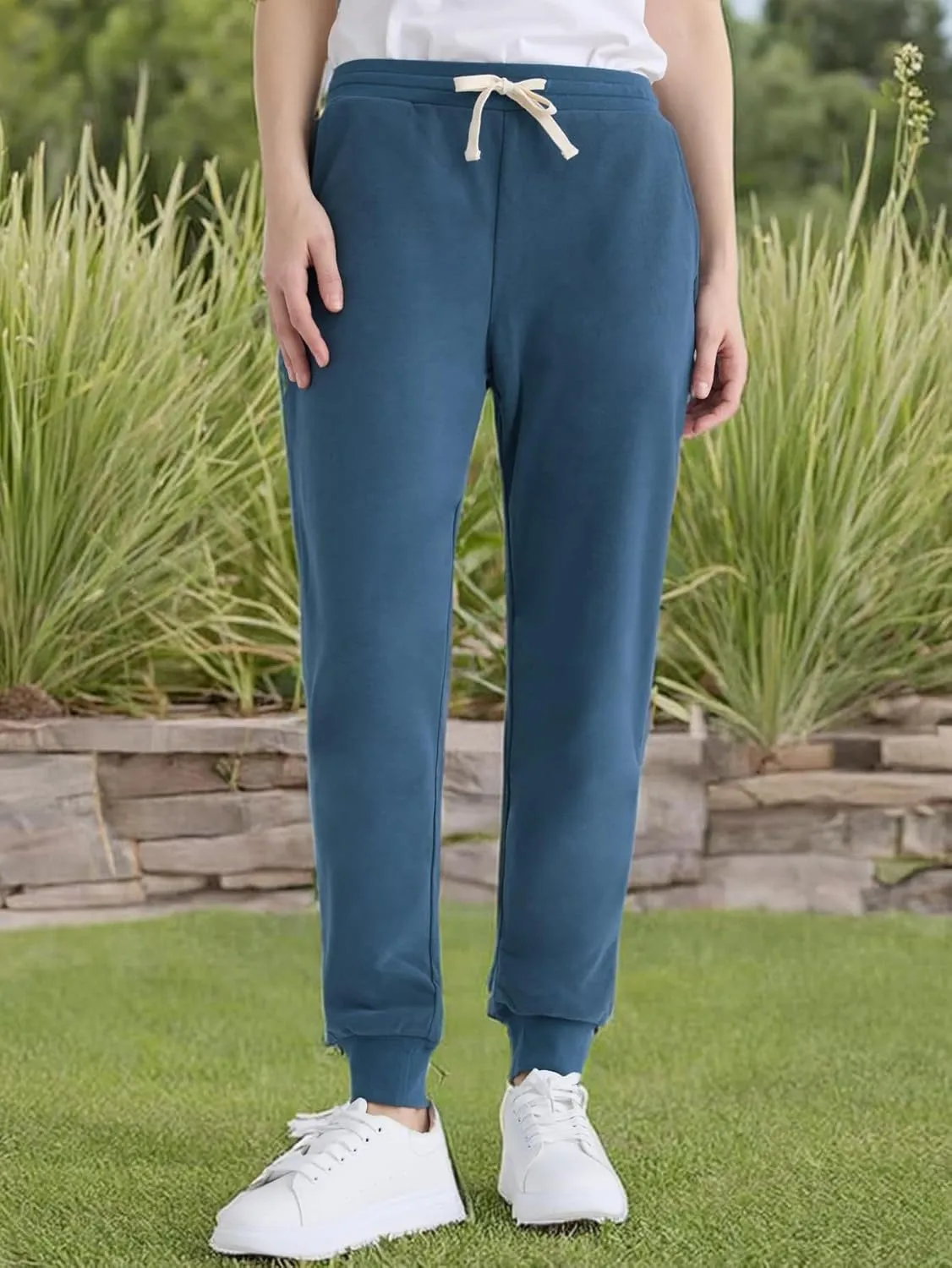 Weintee Women's Petite Joggers Cotton Sweatpants with Pockets