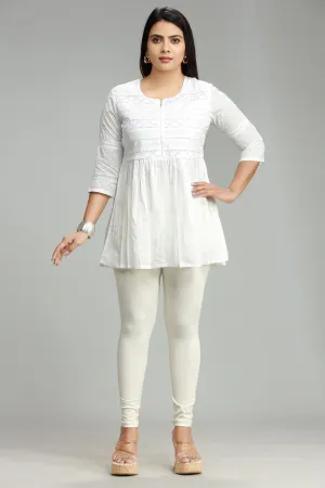 White Cotton Gathered Short Kurta
