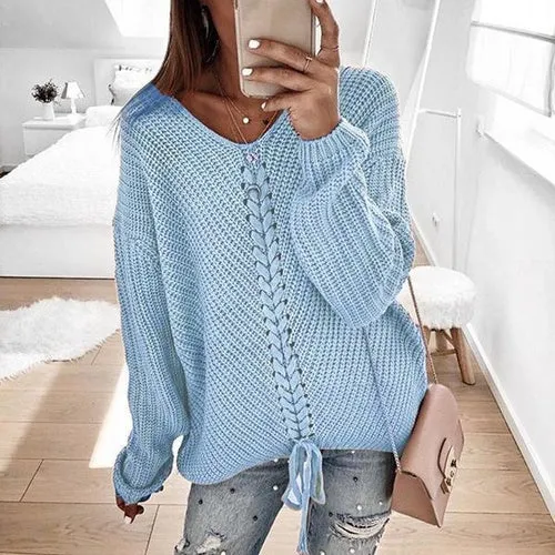 Women Patchwork Knitted Pullover Sweater