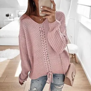 Women Patchwork Knitted Pullover Sweater