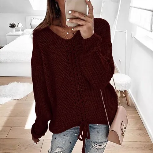 Women Patchwork Knitted Pullover Sweater