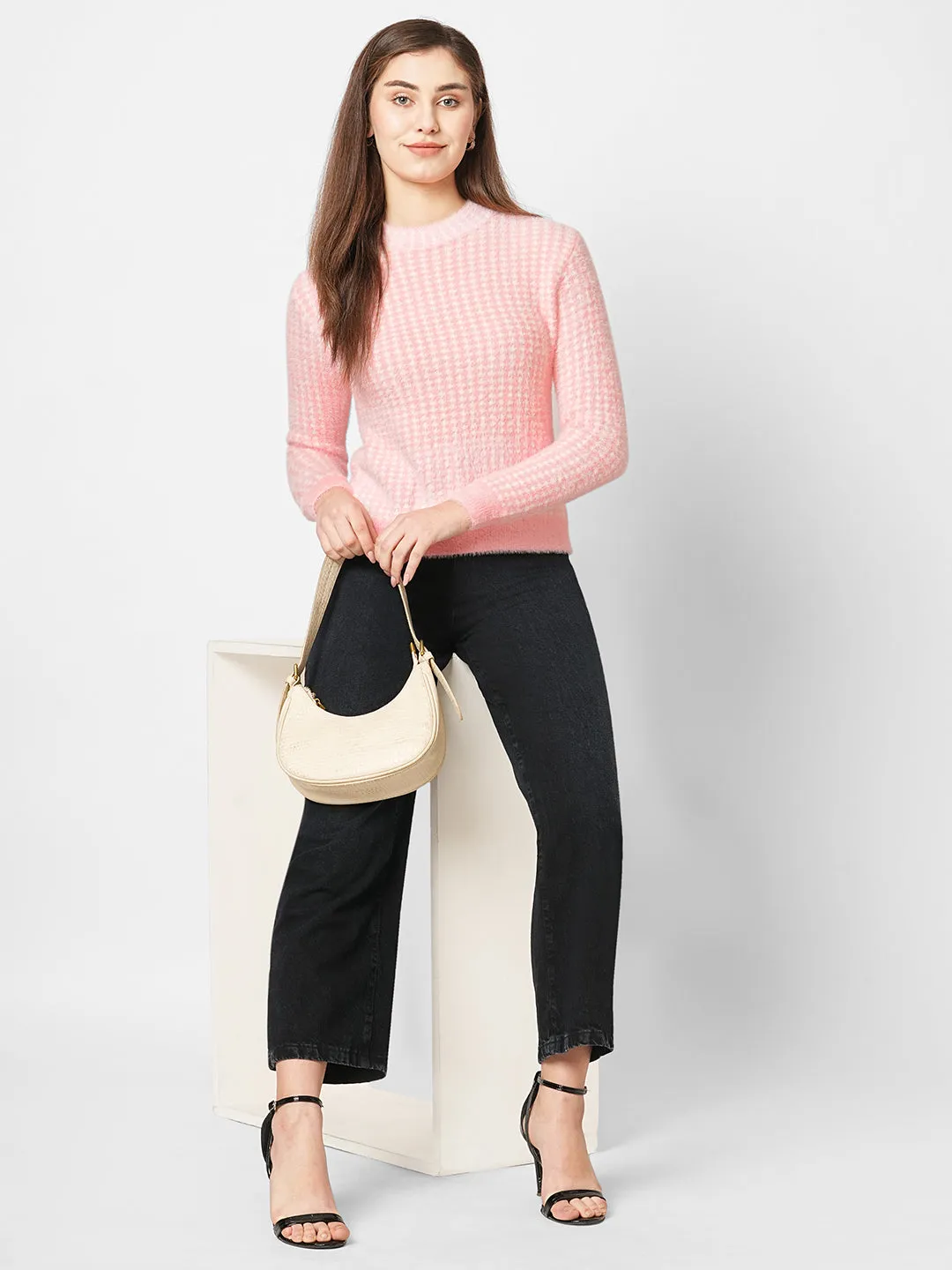 Women Woven Slim Fit Sweater