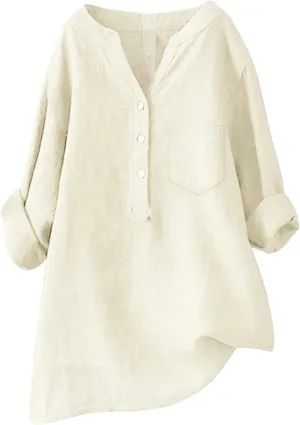 Womens Button Down Shirt Linen Button Up Shirts Sleeve Collar Casual Women's Shirt Women's Shirt White Shirt Women