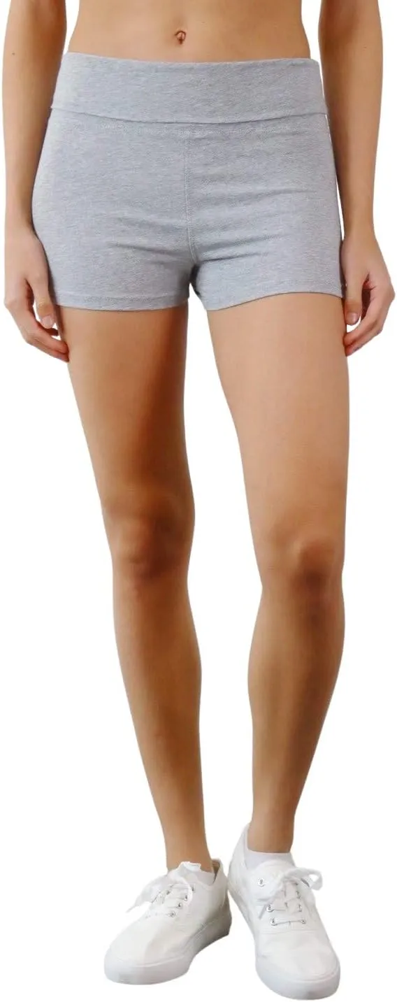 Womens Fold Over Waist Stretch Cotton Active Yoga Shorts