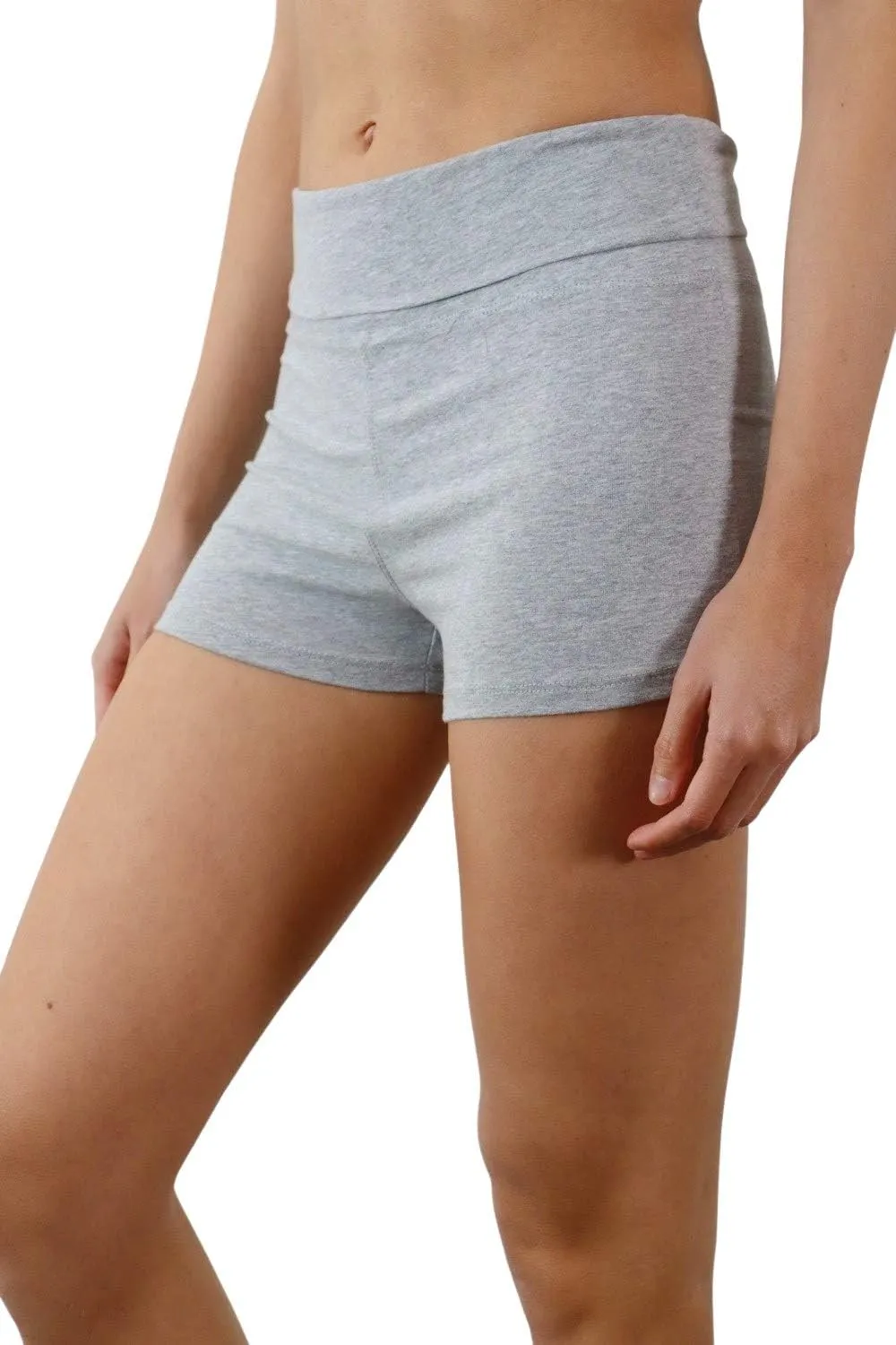 Womens Fold Over Waist Stretch Cotton Active Yoga Shorts